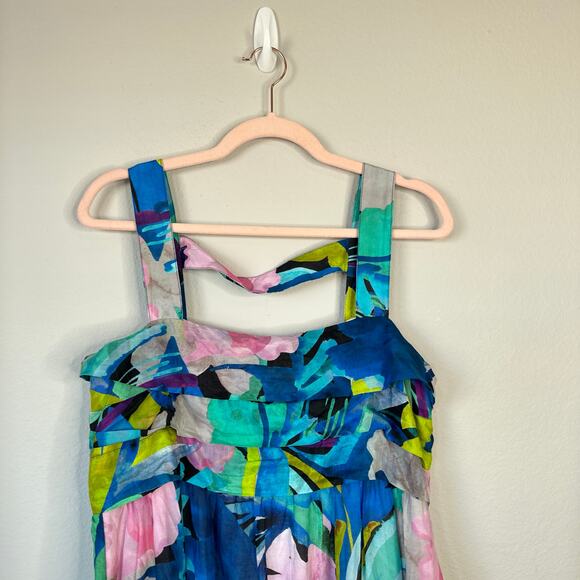 ANTHROPOLOGIE Sunny Midi Dress Silk Blend Tropical Size Medium READ - Picture 5 of 14